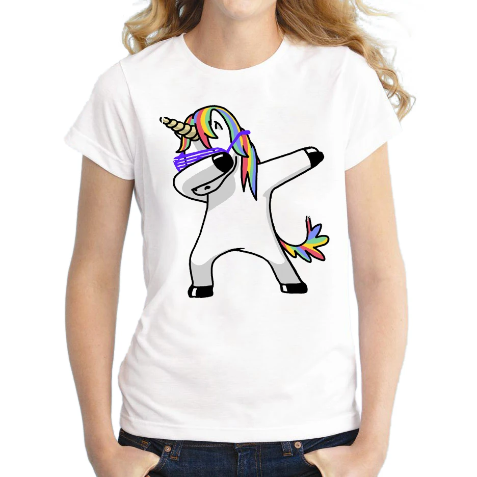 Dabbing-Unicorn-Women-T-Shirt-Short-Sleeve-O-Neck-Tops-Fashion-Cartoon-Printed-Hip-Hop-Tee