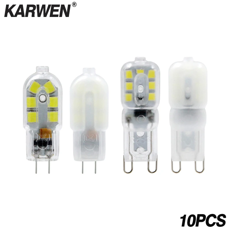 10 Pz/Lotto Ha Condotto La Lampada G4 G9 Latteo Trasparente Lampada Led 2W 3W Mini Lampadina 12V 220V 360 Angolo A Fascio Luci Sostituire Alogena G4