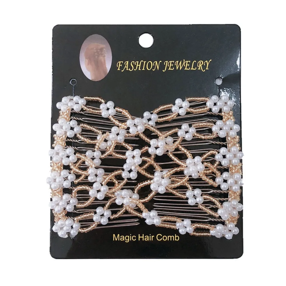 

Lovef 1 Pcs Women Magic Elastic Hair Combs Slides DIY Hairstyle Making Tools Beads Metal Hair Clips Accessories