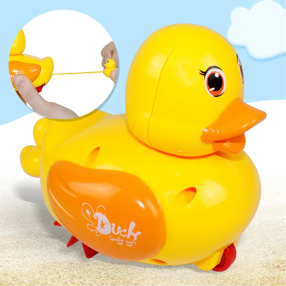 1Pcs Lovely Plastic Water Land Pull Line Yellow Duck Shape Baby