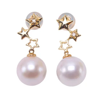 

JYX Akoya Pearl Earrings 18k Gold 8.5mm with natural White Japanese Akoya Pearl sea pearl earring Dangle Earrings jewelry gift
