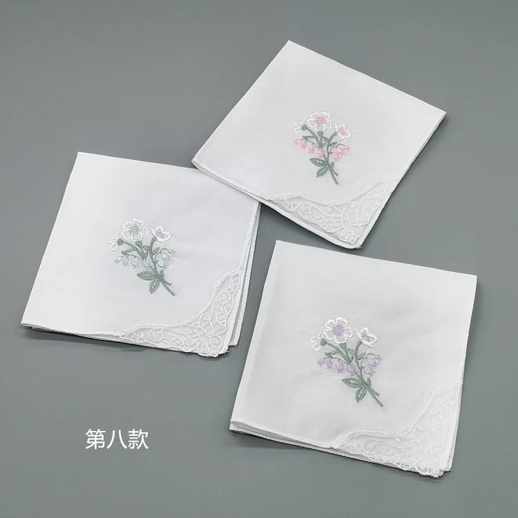

3pcs Embroidery Flower White Handkerchiefs Ladies Lace Handkerchief Women Cotton Towels chustki zakdoek fazzoletto mouchoir H09