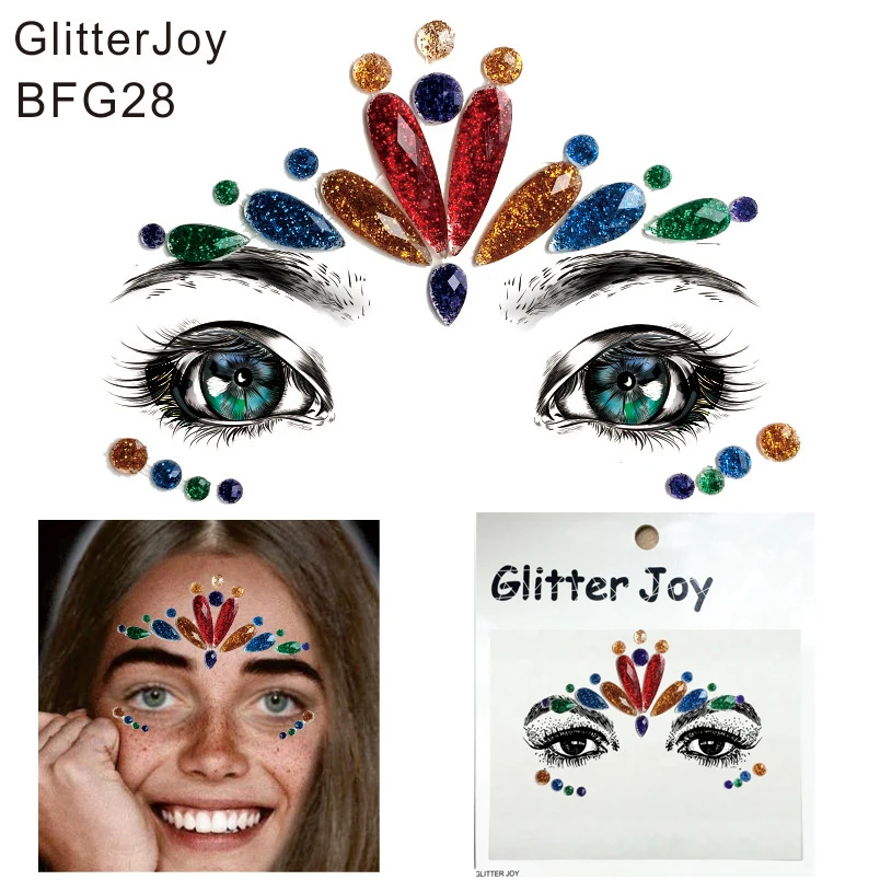 

BFG28 1Pc Handpicked Colorful Resin Rainbow Face And Eye Gem Forehead Party Makeup Decor Body Paint Sticker