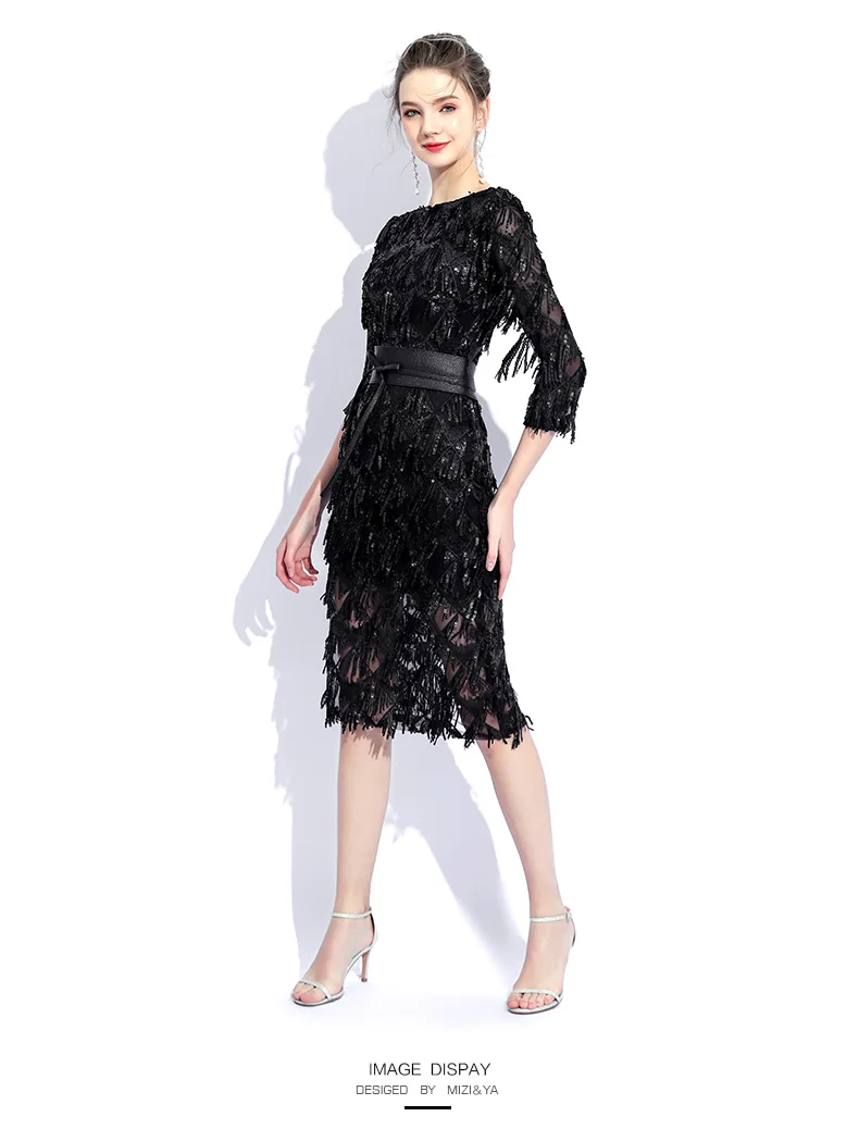 Weiyin Черное вечернее платье с О-образным вырезом и короткими рукавами, элегантное Бордовое платье с блестками, вечернее платье для выпускного вечера WY840