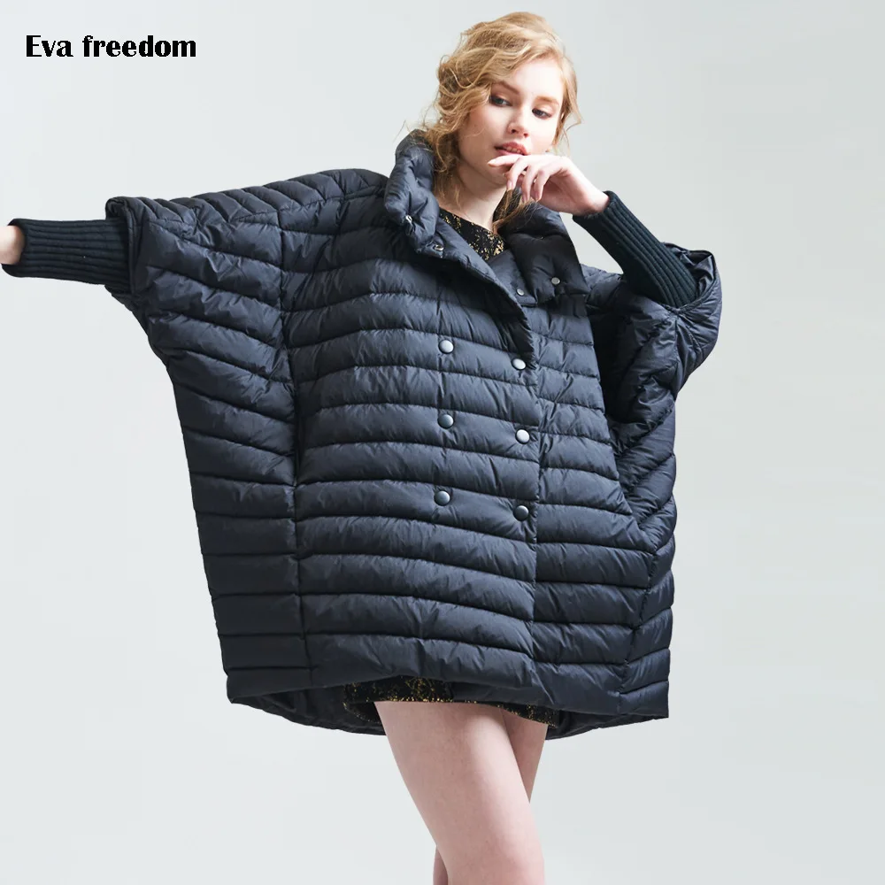 Eva freedom, Зимний стильный женский плащ, пуховик, женский модный светильник, пуховик, свободный, большой размер, пуховики EF3618 - Цвет: black