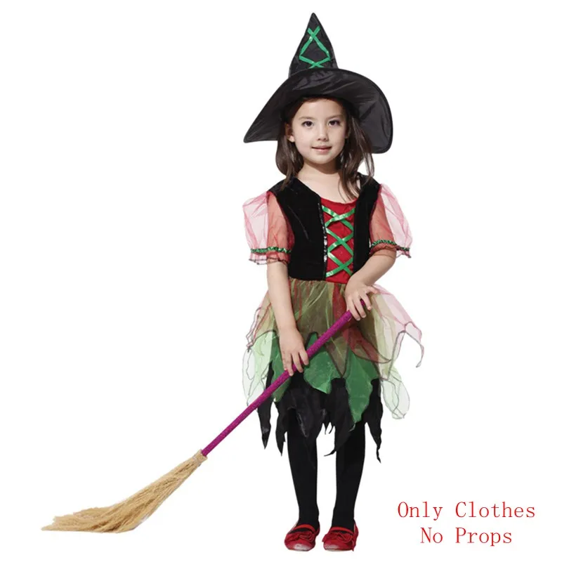 Дети девушки милые ведьма костюмы на Хеллоуин Косплей Одежда многослойная тонкая газовая короткие платья с шляпой (без реквизита)
