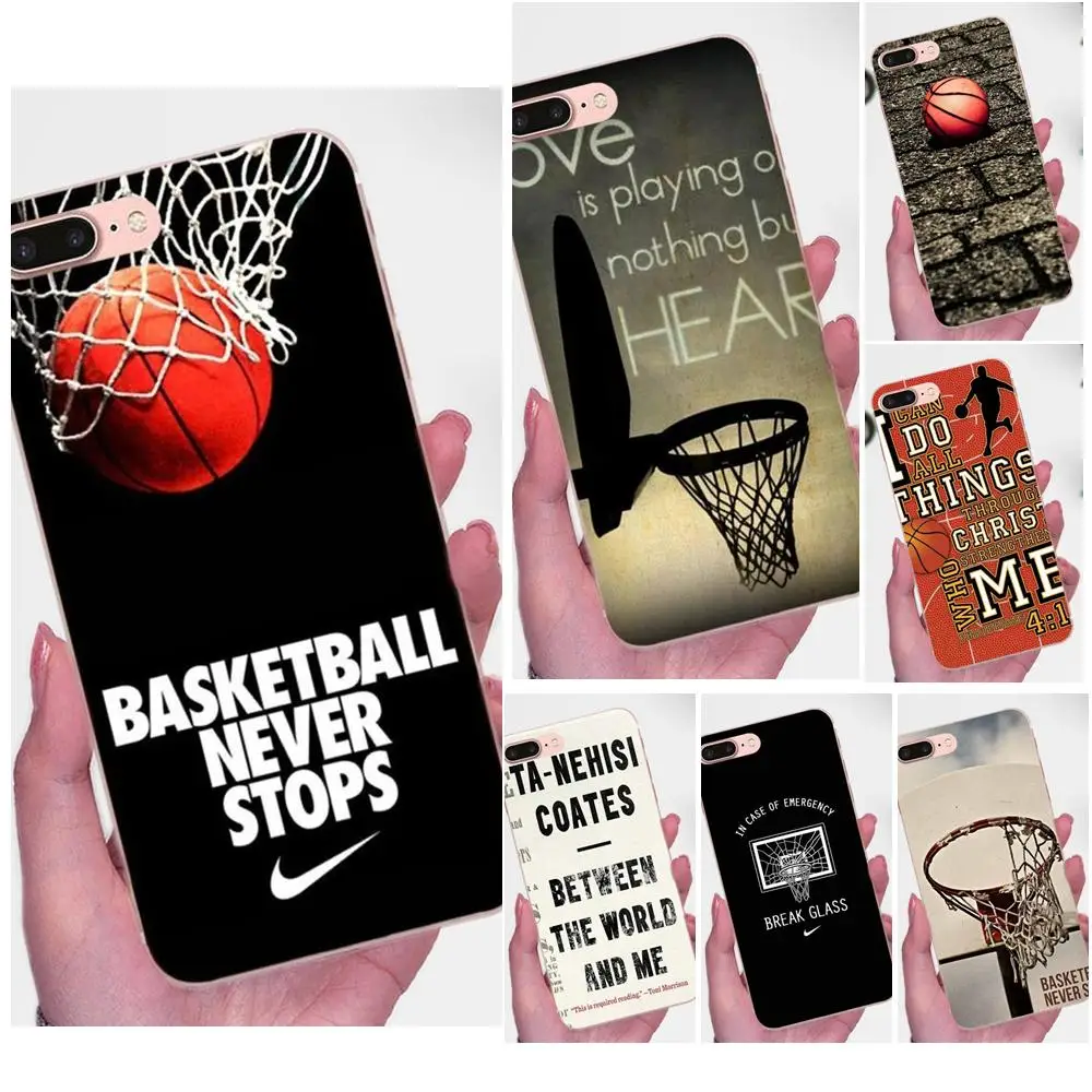 

For Apple iPhone 4 4S 5 5C 5S SE 6 6S 7 8 Plus X XS Max XR TPU Mobile Case Basketball Never Stops Quotes Black