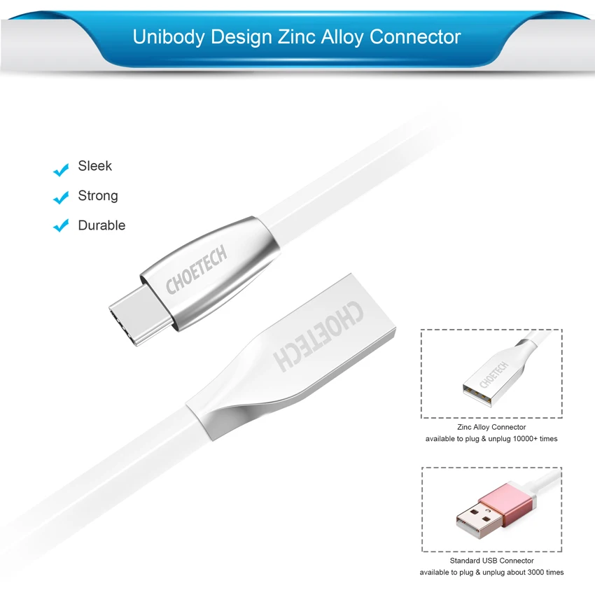 CHOETECH نوع C كابل USB-A الذكور إلى USB-C سريع شحن نوع-C كابل usb لسامسونج S9/S8/ملاحظة 8 واحد زائد الهاتف المحمول الكابلات