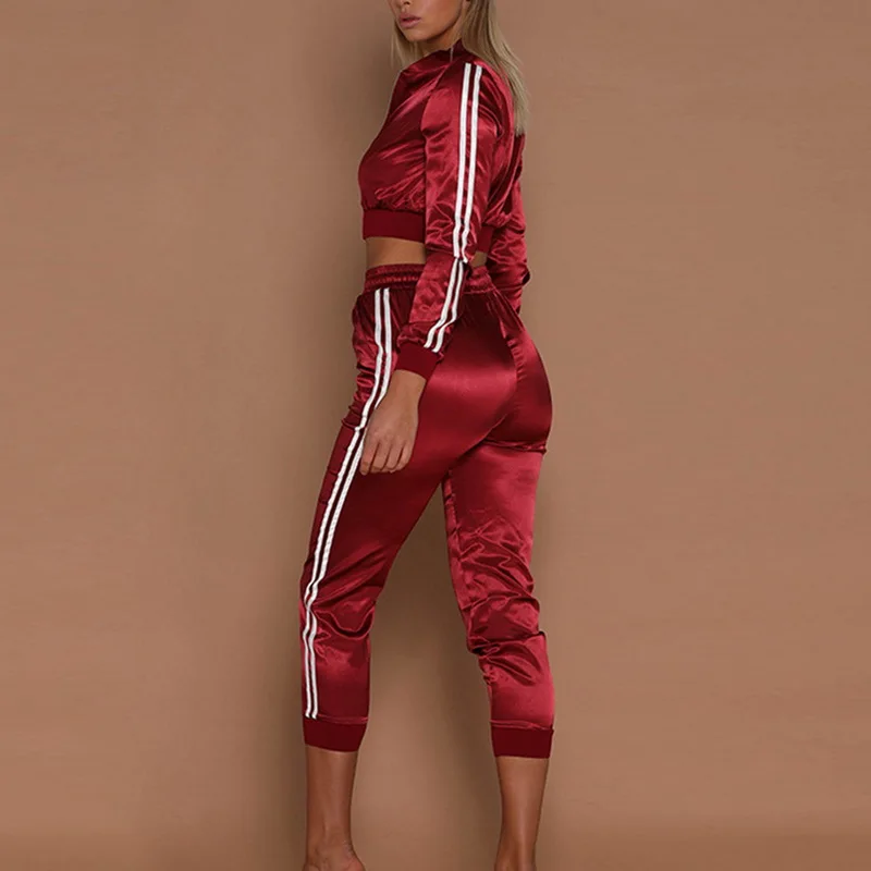 Litthing Women Tracksuit Zipper Hoodies Sweatshirt Pants 2 Pieces Set Fashion Female Cropped Top Pullover And Trousers Suit