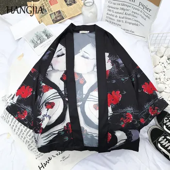 

Men's Japanese Ukiyo E Kimono Cardigan Retro 3/4 Sleeve Printed Kimono Jackets Men Women Summer Thin Loose Beach Clothing Coats