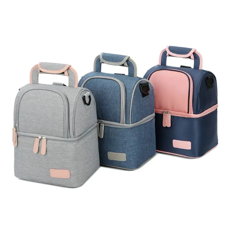 

New Women Multifunction Lunch Bag Double Layer Fashion Portable Food Cooler Picnic Bags for Lady Thermal Lunch Box Kids Milk Bag