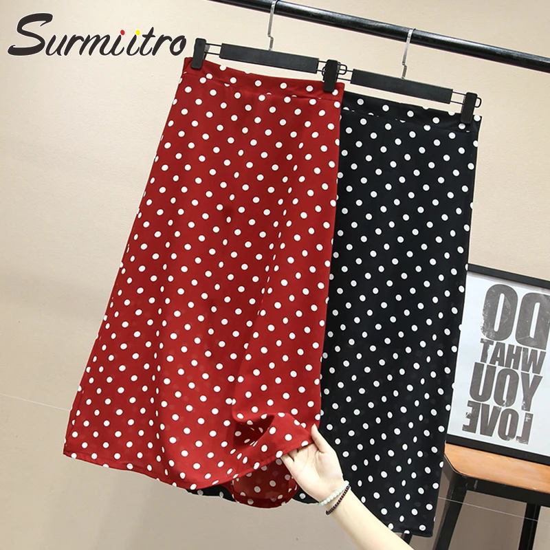 

Surmiitro Long Maxi Chiffon Summer Skirt Women 2019 Fashion Lady Korean Red Black Dot Print High Waist Sun School Skirt Female