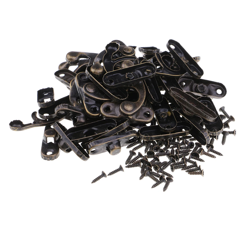 20 Sets Antique Decorative Cabinet Jewelry Box Wooden Box Hasp Latch Hook Lock Clasp Fasteners With Screws for Gift Box Luggage