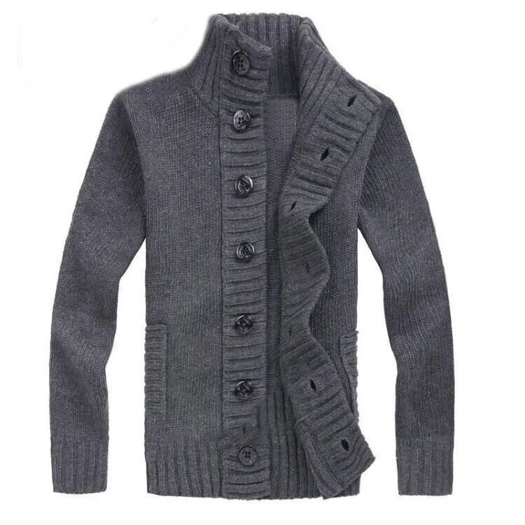 2018 Мужской осенне-зимний свитер пальто тонкий прилегающий вязаный свитер куртка мужской воротник-стойка Повседневный Кардиган Свитера