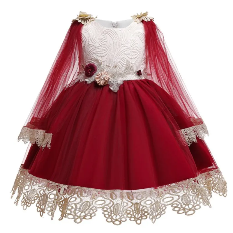 

Lace Embroidery Kids Girl Wedding Flower Girls Dress Princess Party Formal Dress Prom Little Baby Girl Birthday Dress