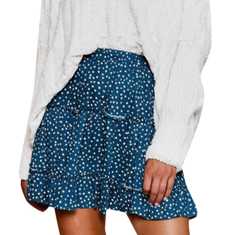 

Blush Floral Print Black 2019 Women's Skirts Casual Sexy Ruffles Short Skirts Women's Waist High Boho Skirts jupe femme H4