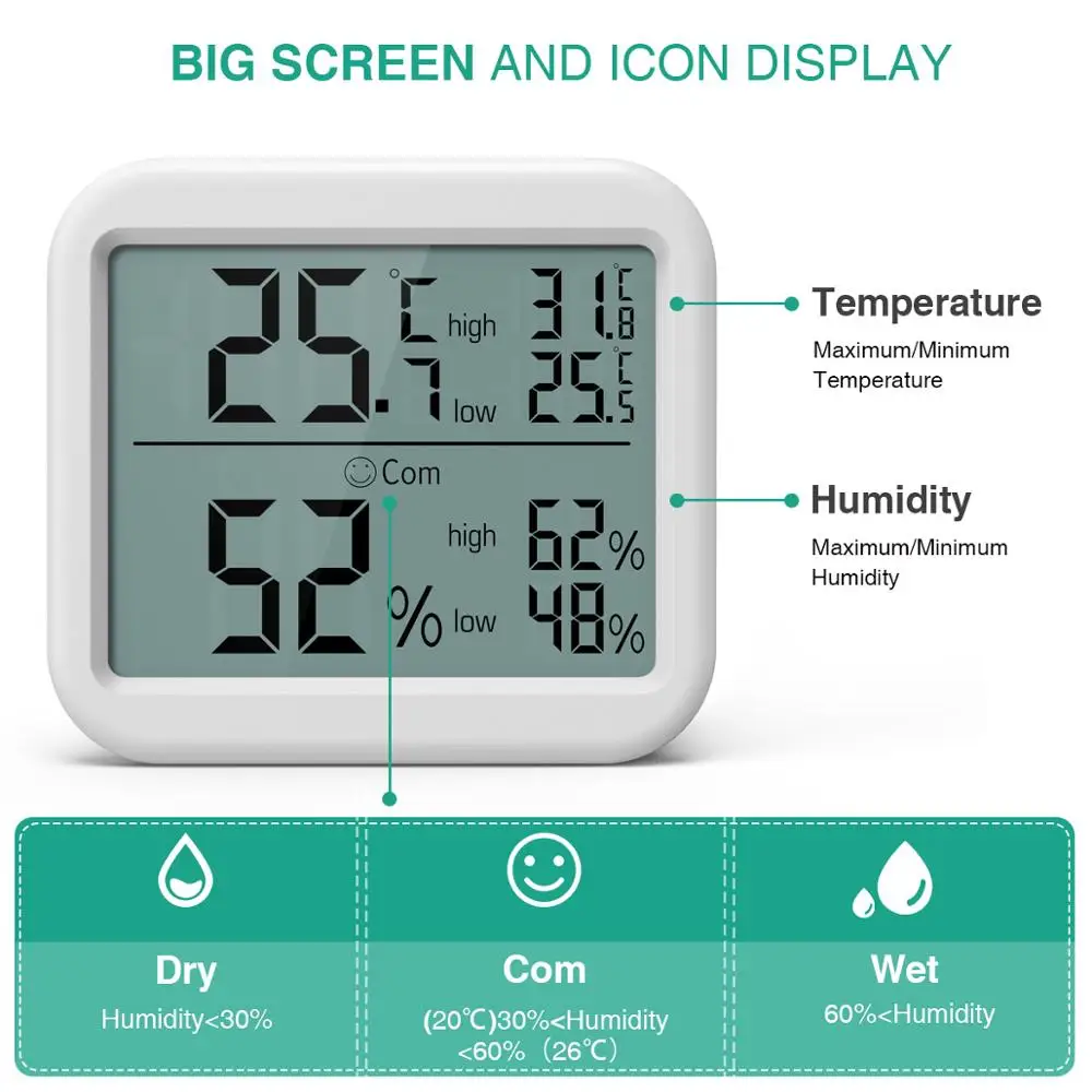 Koop ORIA Mini Digitale Hygrometer Thermometer Thermometer Temperatuur Vochtigheid Monitor Gauge Meter Thuis Kantoor Slaapkamer Keuken
