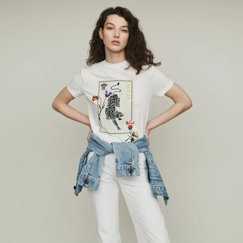 

2019 New Women White Flower Embroidery T Shirt Short Sleeve O Neck