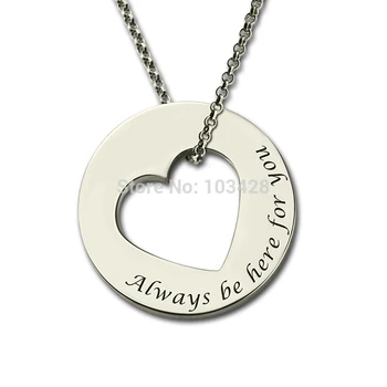 

AILIN Personalized Disc Heart Necklace Promise Necklace Silver Cut Out Heart Name Necklace Always Be Here For you Love Jewelry