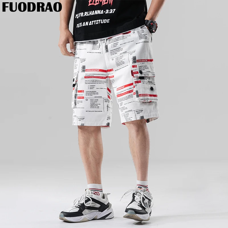 Fuodrao мужские шорты Карго г-жа Япония Стиль модный принт шорты с карманами, Для мужчин Уличная одежда в стиле «хип-хоп», спортивные свободные штаны D020