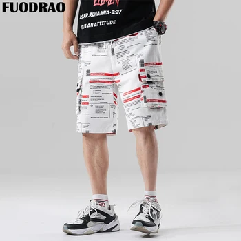 

FUODRAO Cargo Shorts Men Summer Japan Style Fashion Print Pockets Shorts Men Streetwear Hip Hop Loose Male Trousers D020