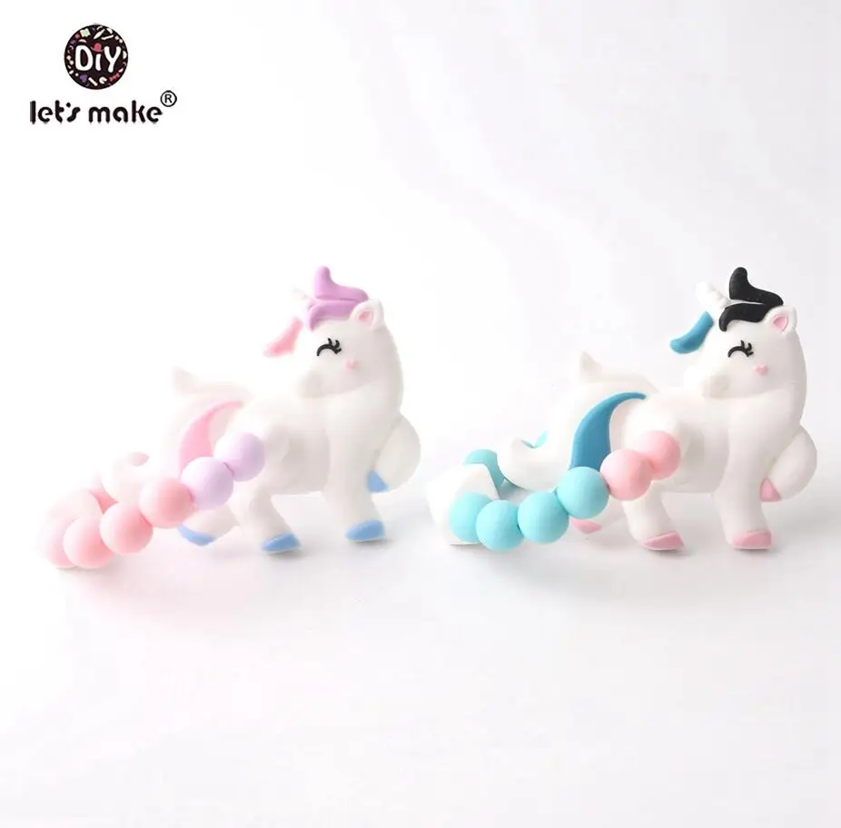 Давайте сделаем 10 шт. детский Прорезыватель пищевой силикона животных в форме единорога детский грызунок браслет без БФА, силиконовый Прорезыватель - Цвет: pink unicorn