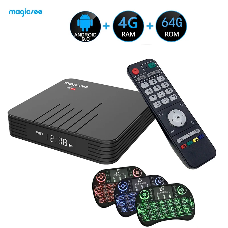 

Magicsee N5 Max Amlogic S905X2 Android 9.0 TV BOX 4G 64G 2.4+5G Dual Wifi Bluetooth 4.1 Smart Box 4K Media Player Set Top Box