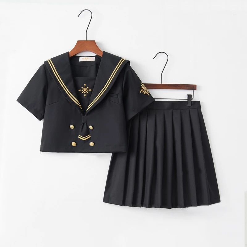 

UPHYD Star Moon Compass Japanese School Uniform COSPLAY Costume Class Girl Maid Sailor Navy Style Cosplay Clothes Escolar Black