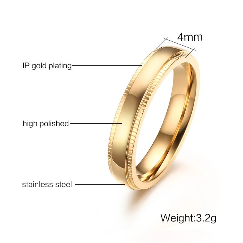 Gold Color Stainless Steel 4mm Comfort Fit Wedding Band Ring For Men Gold Color Stainless Steel 4mm Comfort Fit Wedding Band Ring For Men And Women Milgrain Edges In Bands From Jewelry Accessories On Aliexpress
