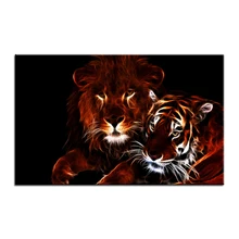 Большой размер масло для печати живопись светящийся Лев и тигр декоративная настенная Картина Настенная картина для гостиной картина без рамки