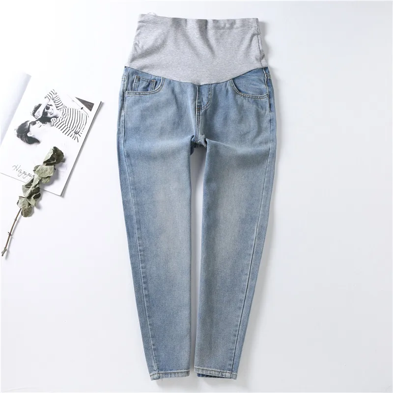 

1062# Loose Washed Denim Maternity Jeans Spring Summer Pants Clothes for Pregnant Women Cotton Elastic Waist Belly Pregnancy