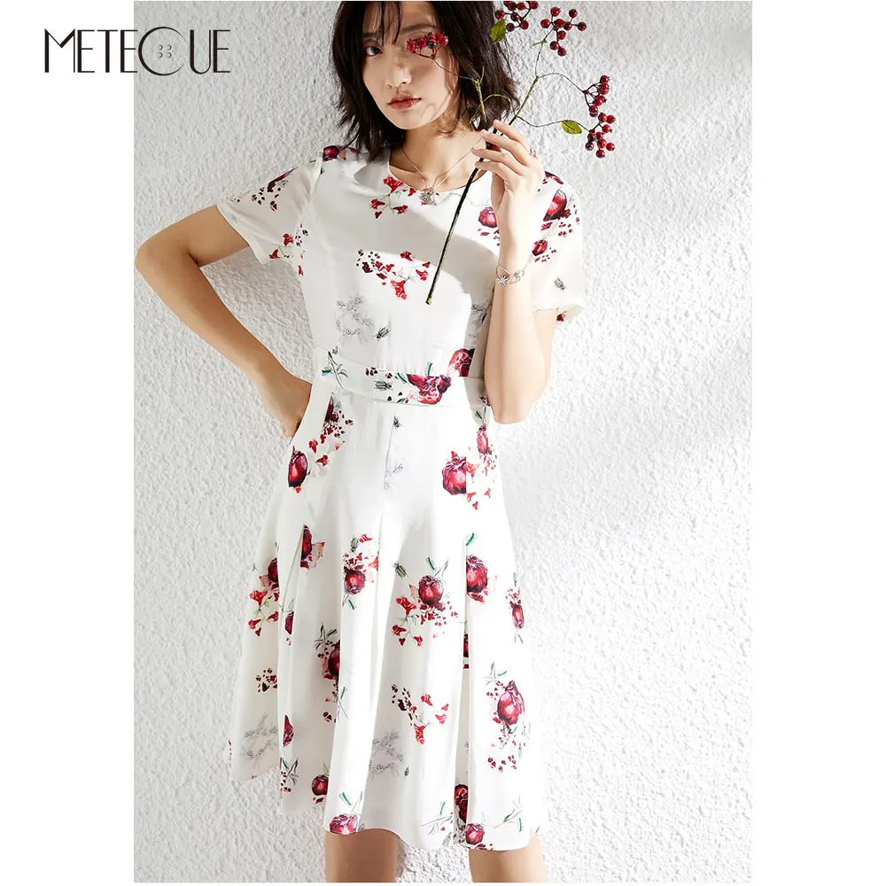 

Fruits Printed 100% Silk Midi Dress 2019 Spring Summer Fashion Short Sleeve Summer Dresses 2019 Summer