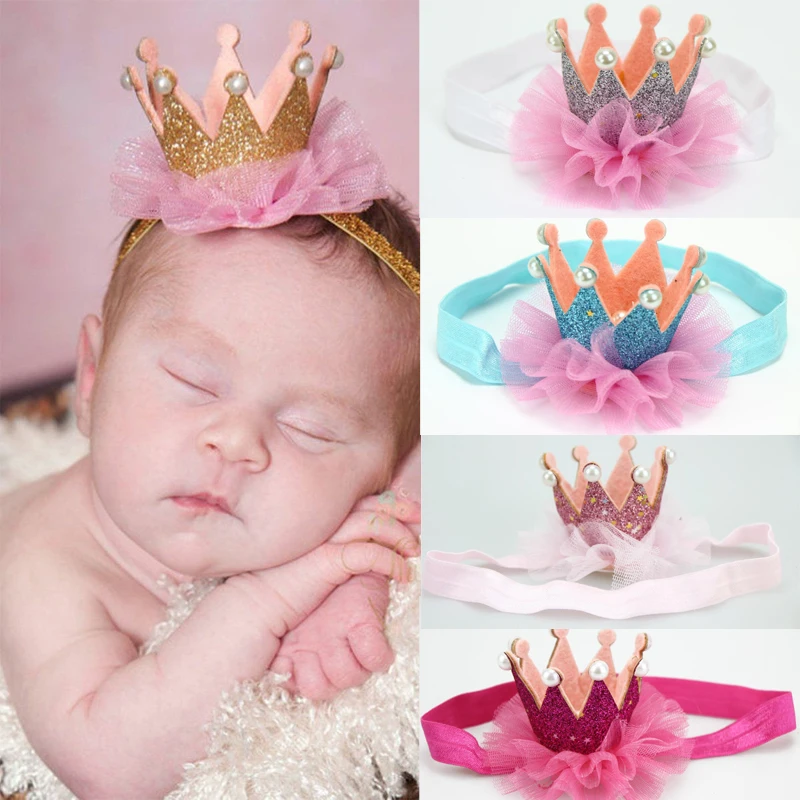 

LNRRABC Baby Toddler Kids Birthday Princess Queen Crown Headwear Party Festival Lace Flowers Imitation Pearls Headband Tiara