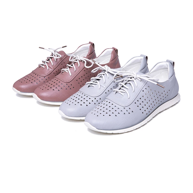 AIMEIGAO 2019 New Lace Up Flats Shoes Soft Leather Comfort Shoes For Women Hollow Out Breathable Casual Shoes Autumn And Spring