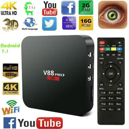 

2019 V88 PRO 4K TV BOX Android 7.1 Quad Core Smart Media Player 2GB+16GB