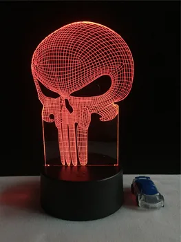 

Punisher Skull 3D Lamp lighting LED USB Mood Night Light Multicolor Touch or Remote Luminaria Change Desktop Bedside Halloween