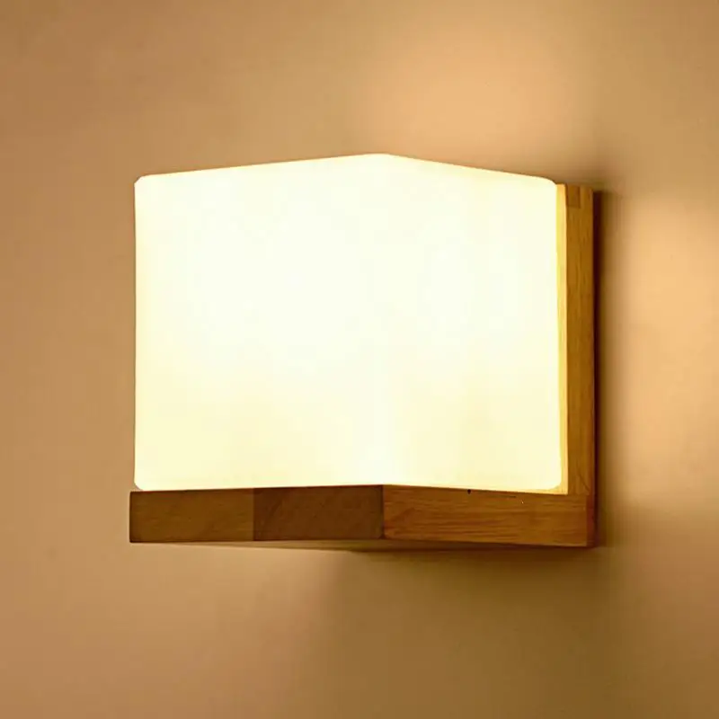 

Oak Wood Wall Lamps Japan Style Modern Cube Sugar Lampshade Bedroom Bedside Wall Light Home Wall Sconce 220V Z3