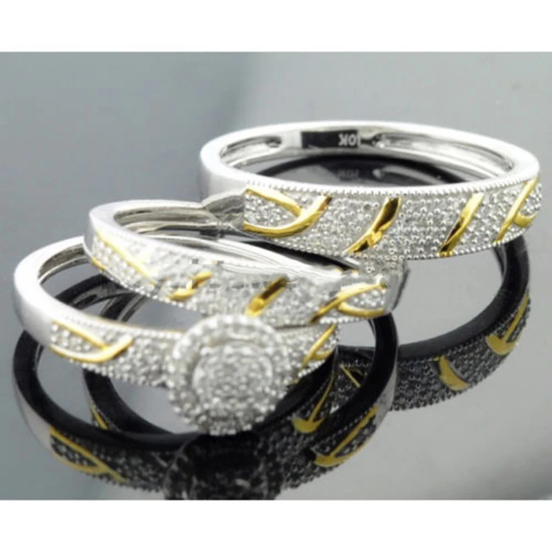 Роскошные обручальные кольца комплект Moda круглый кулон микро проложить AAA циркон кольца для Для мужчин Для женщин Модные украшения 3 шт./компл. Z5M245