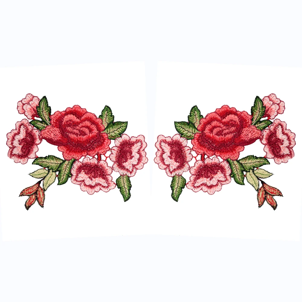 3 Pack Delicate Embroidered Patches Rose red Butterfly Embroidery Iron On Patch