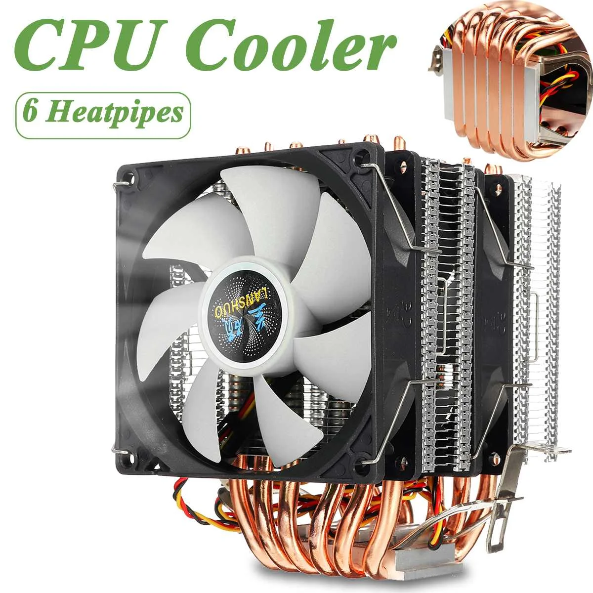 Процессор кулер 6 тепловых трубок 3pin двойной вентилятор Cooler Тихий охлаждающий вентилятор радиатора для LGA 1150/1151/1155/1156/1366/775 для AMD