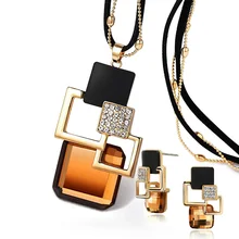 Индивидуальный полый геометрический большой кристалл, Длинная кисточка с золотыми бусинами и кожаной цепочкой, ювелирные наборы для женщин Новая мода