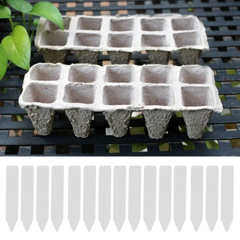 

Behokic 10 Strips Square Peat Pots Plant Seedling Starters Cups Nursery Herb Seed Biodegradable Pots with 50pcs Label Maker Tags