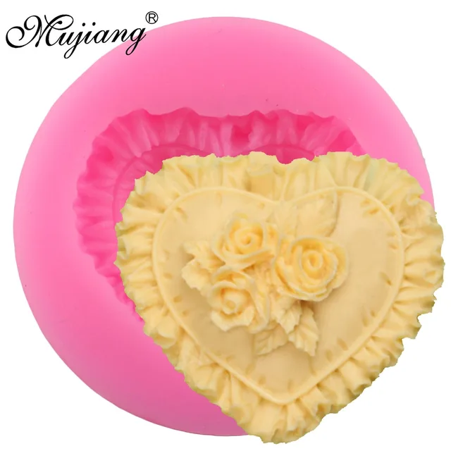 Mujiang Cuore Rosa di Pizzo Stampi In Silicone Del Bigné di Cerimonia Nuziale De Mujiang Cuore Rosa di Pizzo Stampi In Silicone Del Bigné di Cerimonia Nuziale De