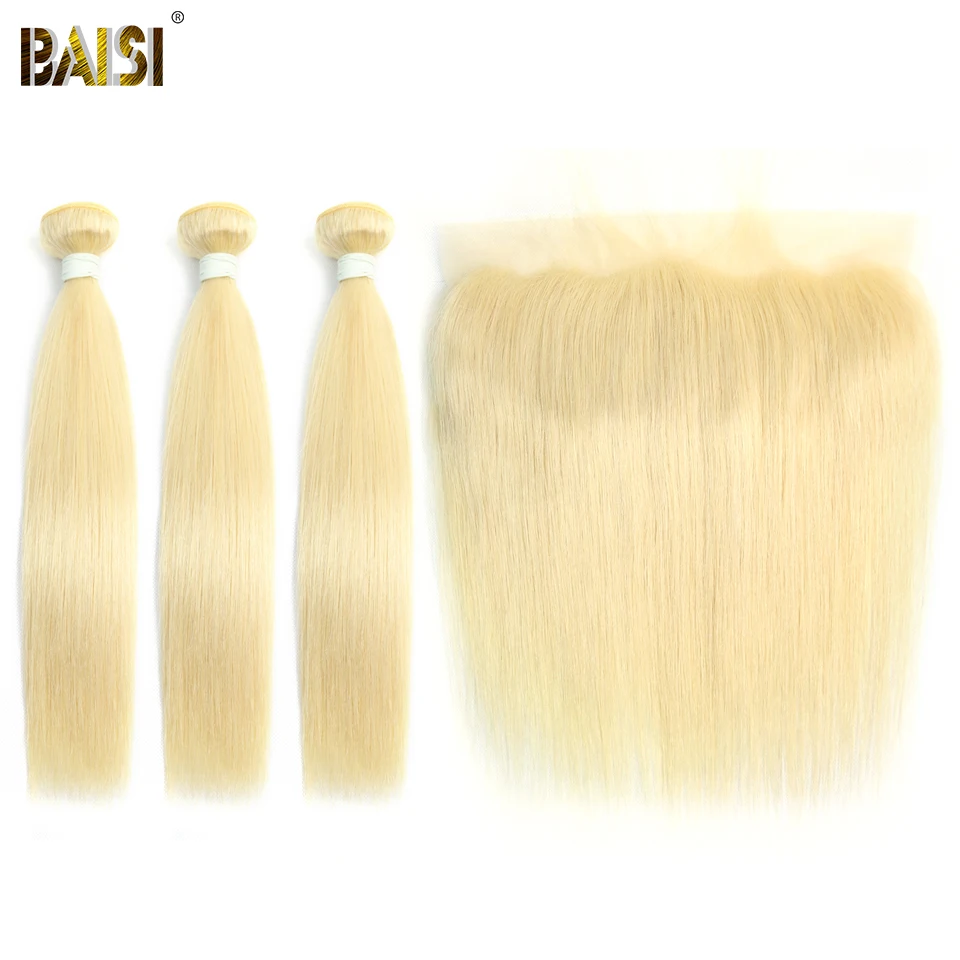 

BAISI Peruvian Virgin Hair #613 Blonde Straight Hair Weave 3 Bundles with 13x4 Frontal 100% Human Hair