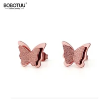 Дизайн Модная двухслойная матовая Бабочка Стад Серьги из титановой стали розовое золото Цвет свадебные серьги для Для женщин BE17030
