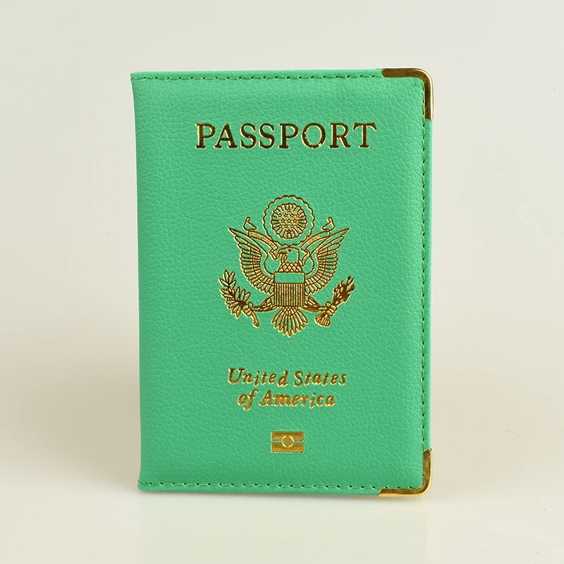 HEQUN, золотой уголок, США, Обложка для паспорта, женская мода, из искусственной кожи, Обложка для паспорта, для путешествий, для мужчин, Америка, чехол для паспорта, Прямая поставка - Цвет: Зеленый