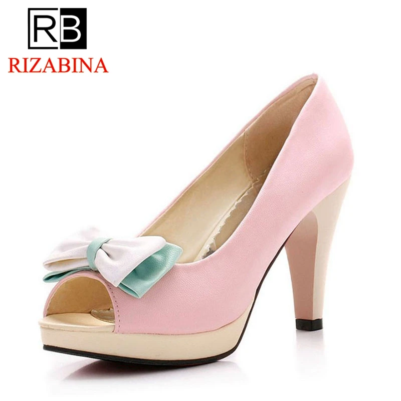 Partie Mode Haute Femmes Chaussures rose 43 blanc Peep E Rizabina Club 33 Taille Bleu Bowtie Toe Pompes Talon Bownot Yyvf76gb