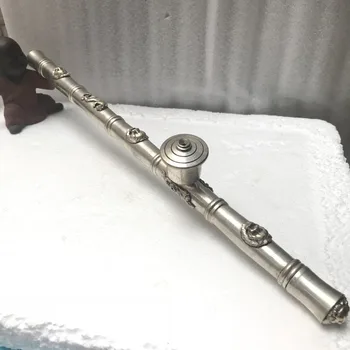 

Tibetan white bronze decorative dragon and phoenix pattern cigarette stick, smoke and gun sculpture free of freight