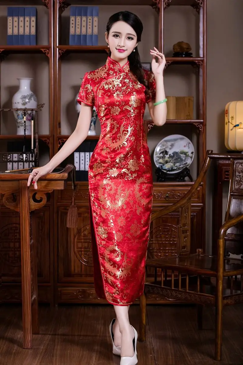 New Hot Sale Elegan Satin Putih Mandarin Kerah Cheongsam 