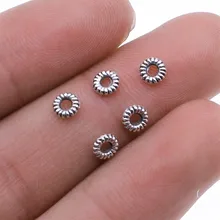 WYSIWYG 100 piezas pequeñas cuentas espaciadoras DIY aleación de Metal hallazgos de joyería Color plata antigua 4mm